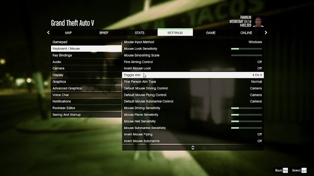 Activating "Toggle Aim" in GTA 5 Settings